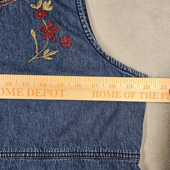 Vintage Erika Denim Dress Womens Large Jumper Blue Floral Modesty 90s Prairie - Picture 14 of 16